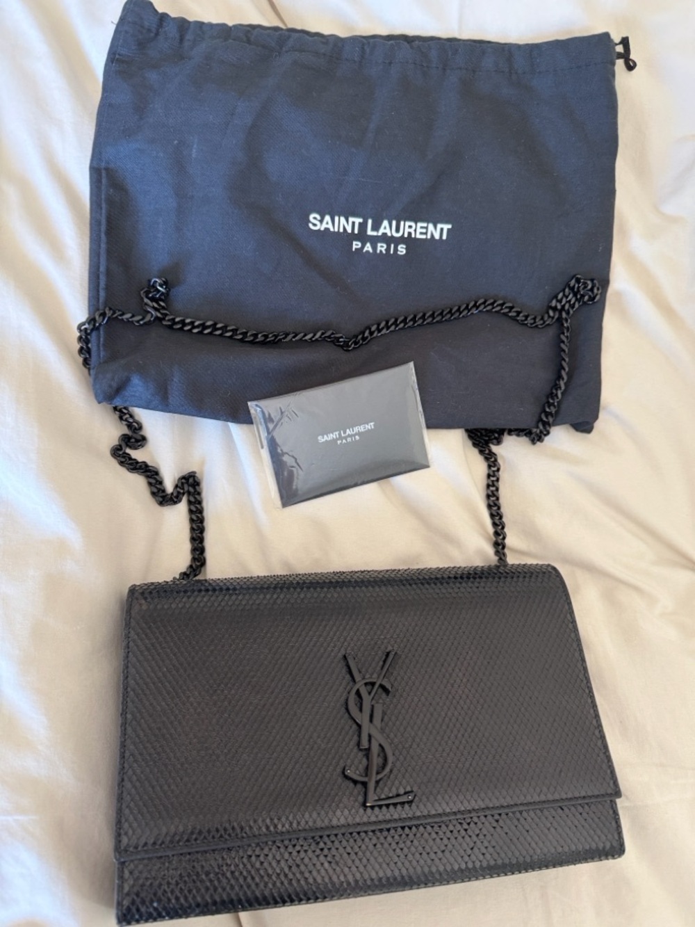 Saint Laurent Black Snakeskin YSL Chain Shoulder Bag